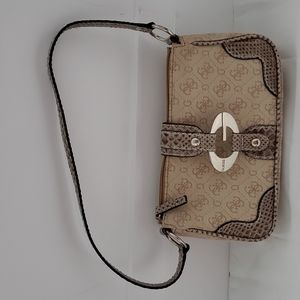 Guess Signature Logo Shoulder Bag Tan